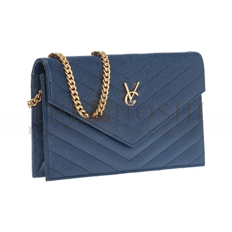 Y51 CASSANDRE MATELASSÉ ENVELOPE CHAIN WALLET IN GRAIN DE POUDRE EMBOSSED LEATHER 393953BOW014117 (19*12.5*3.5cm) Master Quality